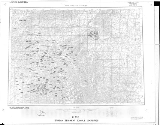 Map : Spectrographic and chemical analyses of stream-sediment and rock samples from the western part of the Talkeetna Mountains quadrangle, Alaska, 1977 Cartography Wall Art :
