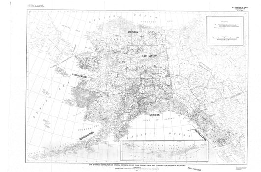 Map : Map showing distribution of mineral deposits (other than organic fuels and construction materials) in Alaska, 1977 Cartography Wall Art :