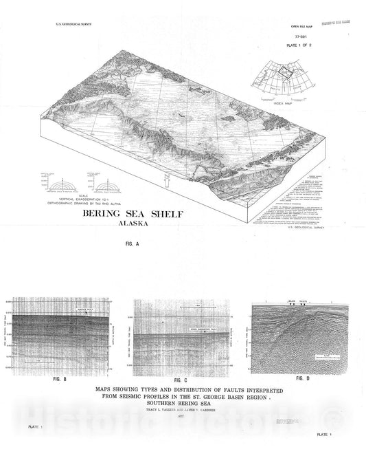 Map : Maps showing types and distribution of faults interpreted from seismic profiles in the St. George basin region, southern Bering Sea, 1977 Cartography Wall Art :