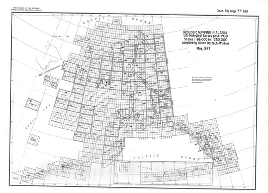 Map : Geologic mapping in Alaska, U.S. Geological Survey, post-1930, Scales 1:96,000 to 1:250,000, 1977 Cartography Wall Art :