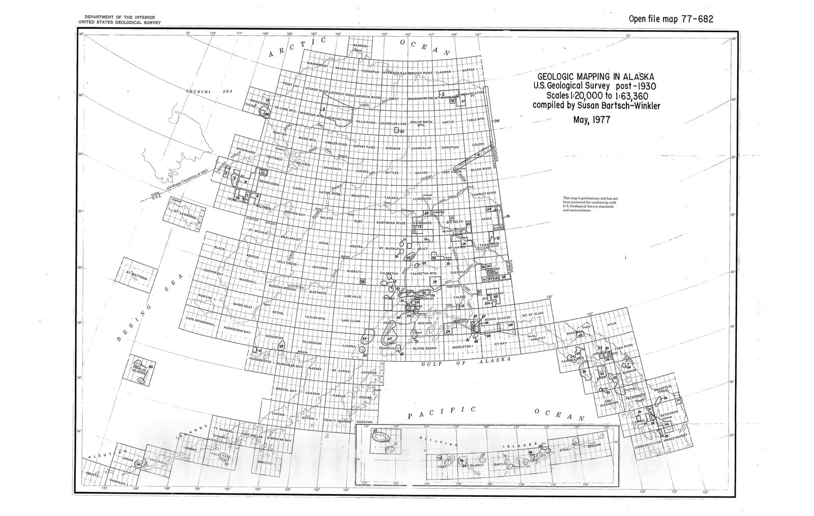 Map : Geologic mapping in Alaska, U.S. Geological Survey, post-1930, Scales 1:20,000 to 1:63,360, 1977 Cartography Wall Art :