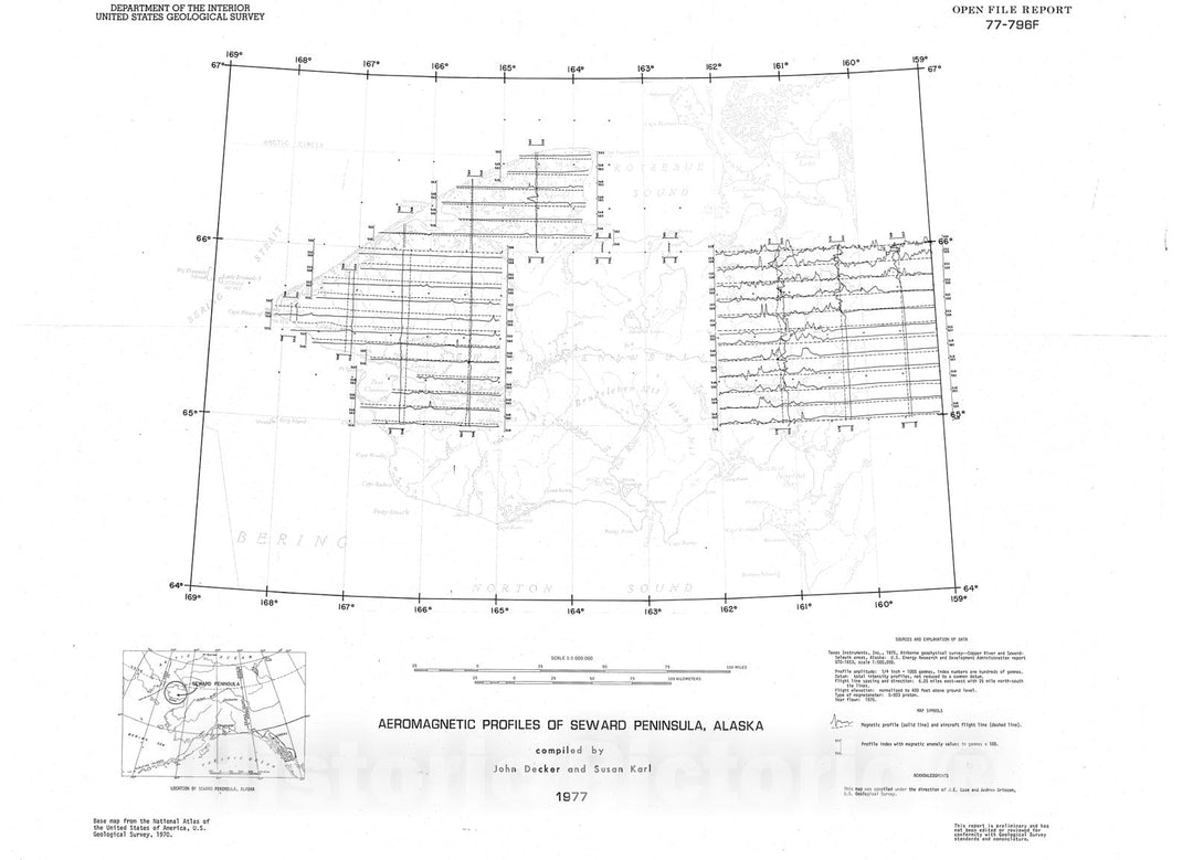 Map : Aeromagnetic profiles of Seward Peninsula, Alaska, 1977 Cartography Wall Art :