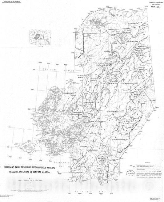 Map : Maps and tables describing areas of metalliferous mineral resource potential of central Alaska, 1978 Cartography Wall Art :