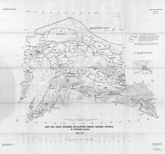 Map : Maps and tables describing metalliferous mineral resource potential of southern Alaska, 1978 Cartography Wall Art :