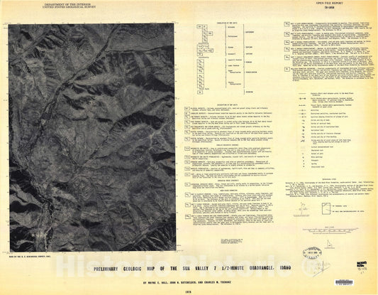 Map : Preliminary geologic map of Sun Valley seven 1/2 minute quadrangle, Idaho, 19seven8 Cartography Wall Art :