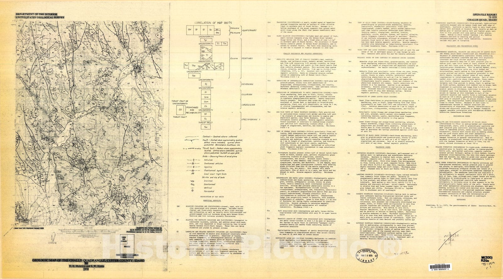Map : Geologic map of the Challis quadrangle, Custer County, Idaho, 1978 Cartography Wall Art :