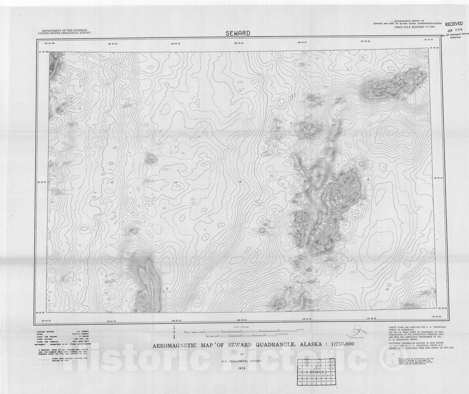 Map : Aeromagnetic map of Seward quadrangle, Alaska, 1978 Cartography Wall Art :