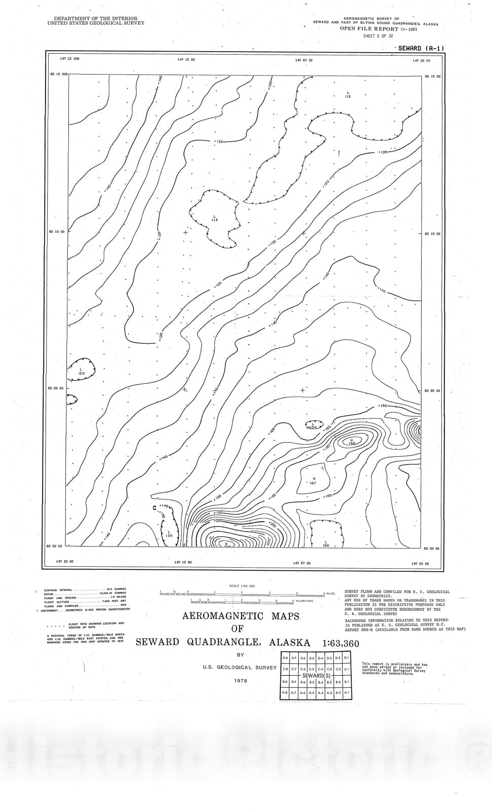 Map : Aeromagnetic maps of Seward quadrangle, Alaska, 1978 Cartography Wall Art :