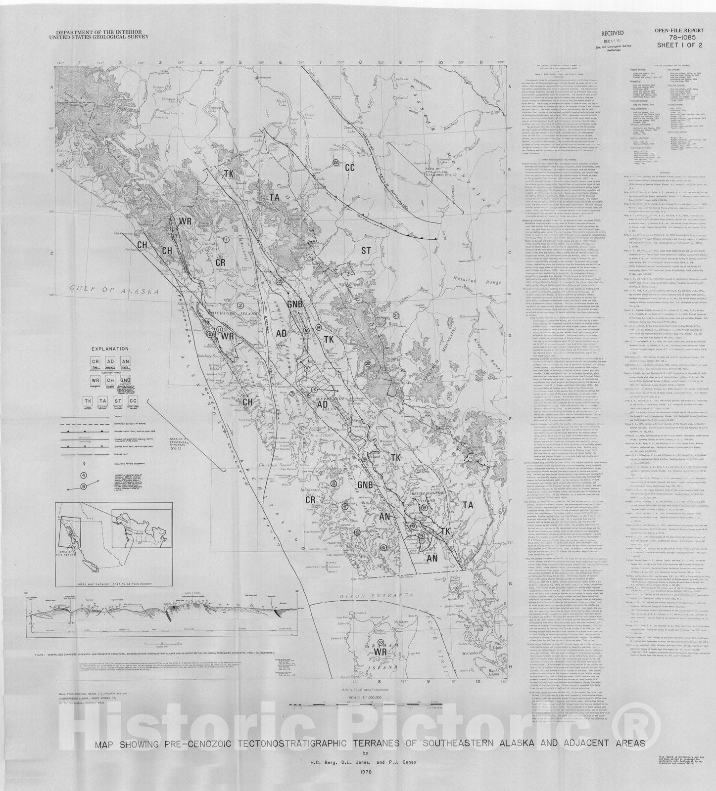 Map : Map showing pre-Cenozoic tectonostratigraphic terranes of southeastern Alaska and adjacent areas, 1978 Cartography Wall Art :