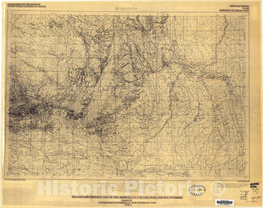 Map : Preliminary geologic map of the Arminto one degree x two degree quadrangle, central Wyoming, one978 Cartography Wall Art :
