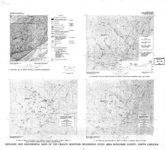 Map : Mineral resources of the Craggy Mountain Wilderness Study Area, Buncombe County, North Carolina, 1978 Cartography Wall Art :