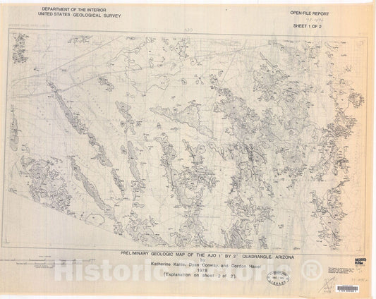Map : Preliminary geologic map of the Ajo one degree by two degree quadrangle, Arizona, one978 Cartography Wall Art :