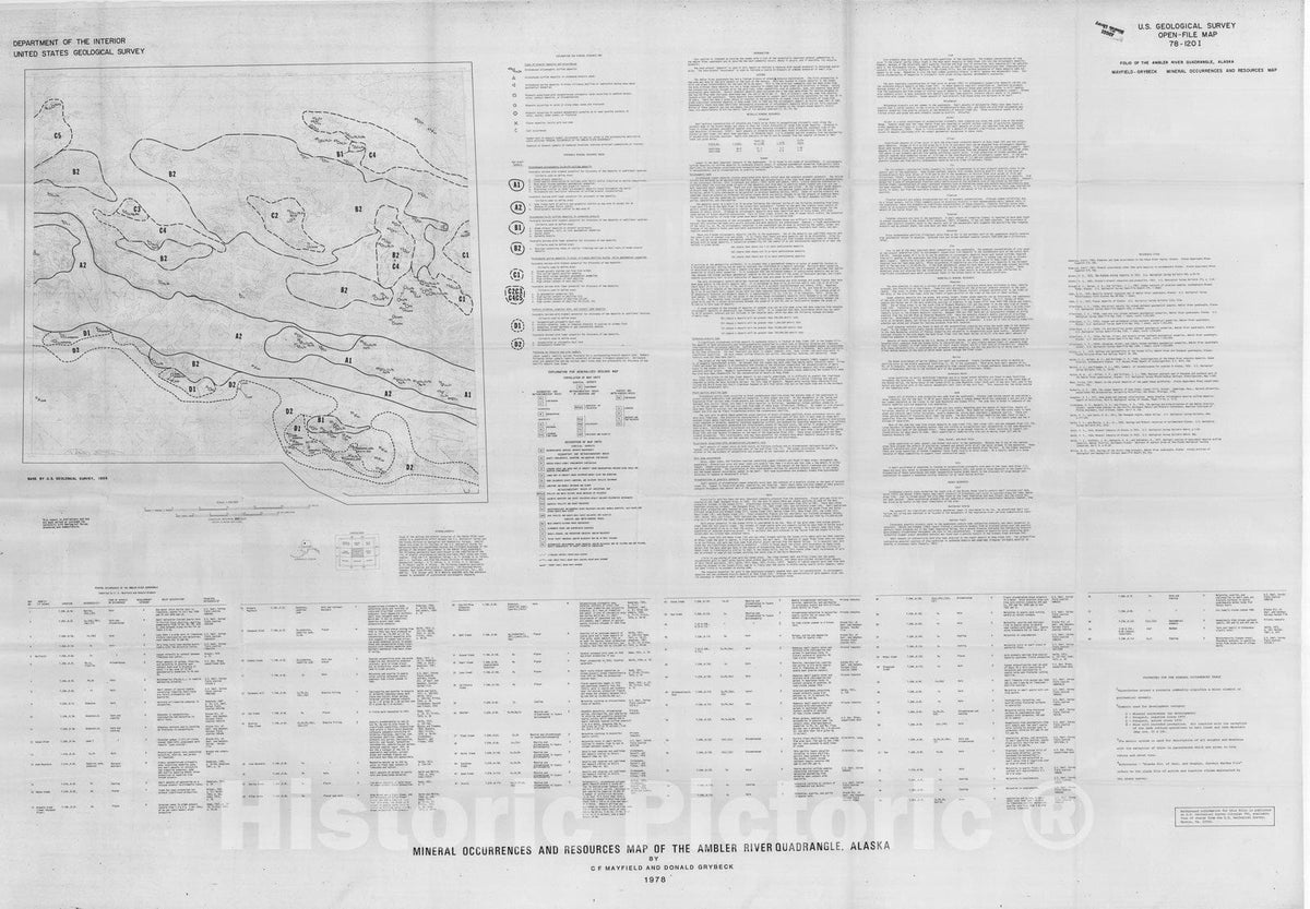 Map : Mineral occurrences and resources map of the Ambler River quadrangle, Alaska, 1978 Cartography Wall Art :