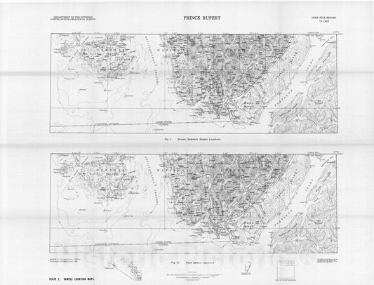 Map : Analyses of rock and stream-sediment samples from the Prince Rupert quadrangle, southeastern Alaska, 1978 Cartography Wall Art :