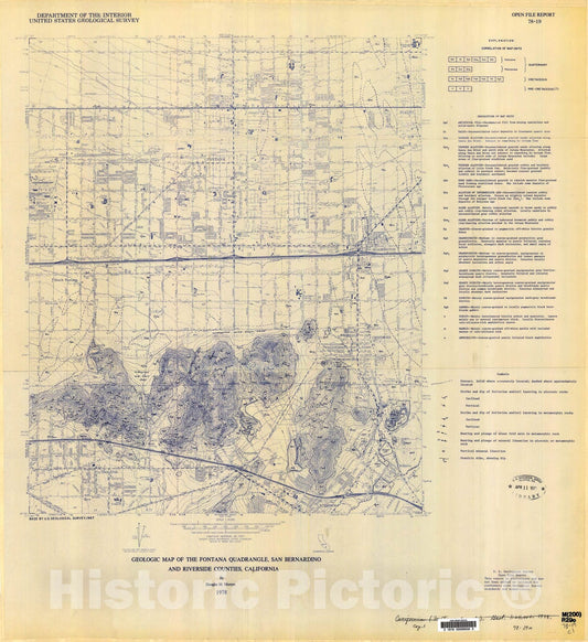 Map : Geologic map of the Fontana quadrangle, San Bernardino and Riverside Counties, California, 1978 Cartography Wall Art :