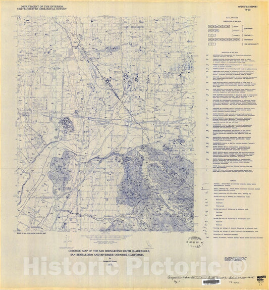 Map : Geologic map of the San Bernardino South quadrangle, San Bernardino and Riverside Counties, California, 1978 Cartography Wall Art :
