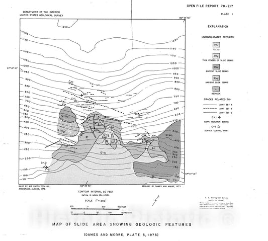 Map : Pillar Mountain landslide, Kodiak, Alaska, 1978 Cartography Wall Art :