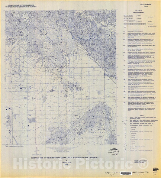 Map : Geologic map of the Sunnymead quadrangle, Riverside County, California, 1978 Cartography Wall Art :