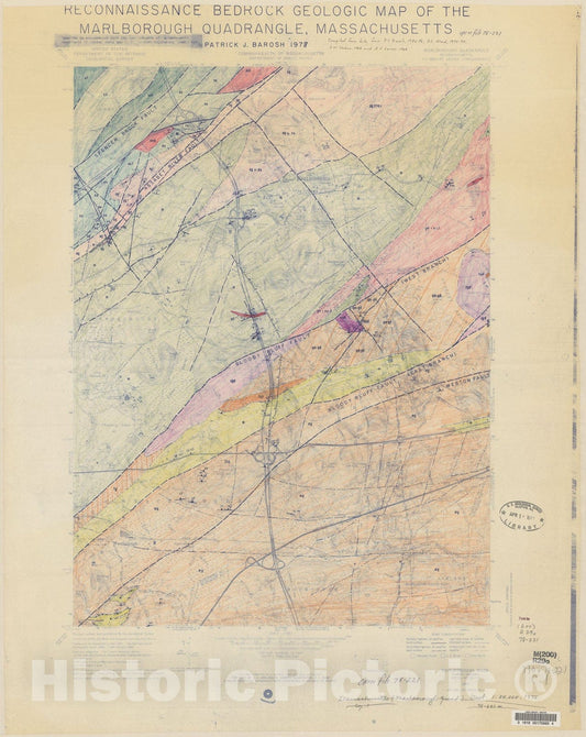 Map : Reconnaissance bedrock geologic map of the Marlborough quadrangle, Massachusetts, 1978 Cartography Wall Art :