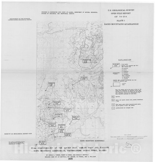 Map : K-Ar geochronology of the Survey Pass, Ambler River, and eastern Baird Mountains quadrangles, southwestern Brooks Range, Alaska, 1978 Cartography Wall Art :