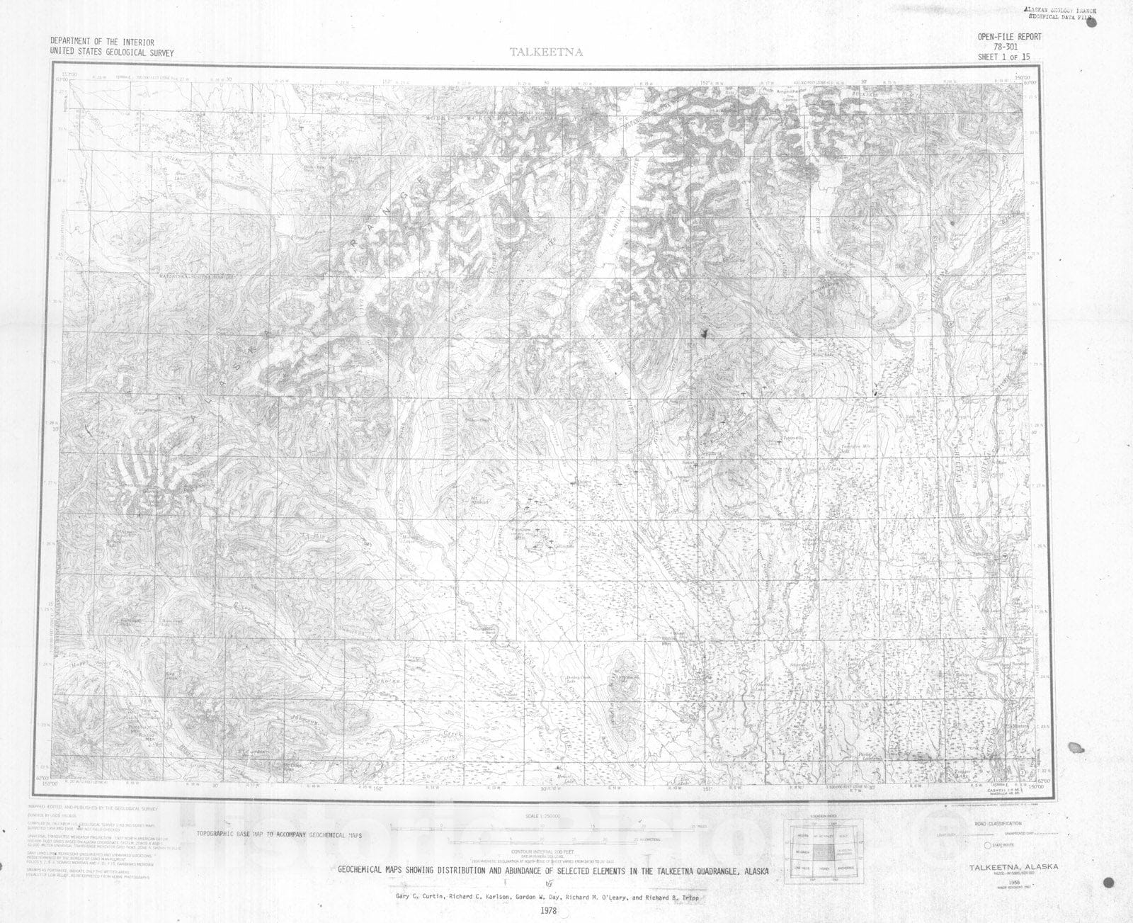 Map : Geochemical maps showing distribution and abundance of selected elements in the Talkeetna quadrangle, Alaska, 1978 Cartography Wall Art :