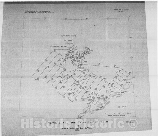 Map : Underway seismic data collected on U.S.G.S. cruise 56-77, southeastern Bering Sea, 1978 Cartography Wall Art :