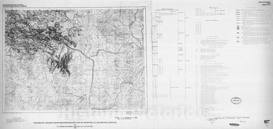 Map : Preliminary geologic map of the northwestern part of the Butte one degree x two degree quadrangle, Montana, one978 Cartography Wall Art :