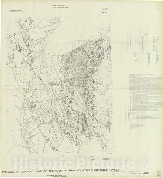 Map : Preliminary geologic map of the Roberts Creek Mountain quadrangle, Nevada, 1978 Cartography Wall Art :