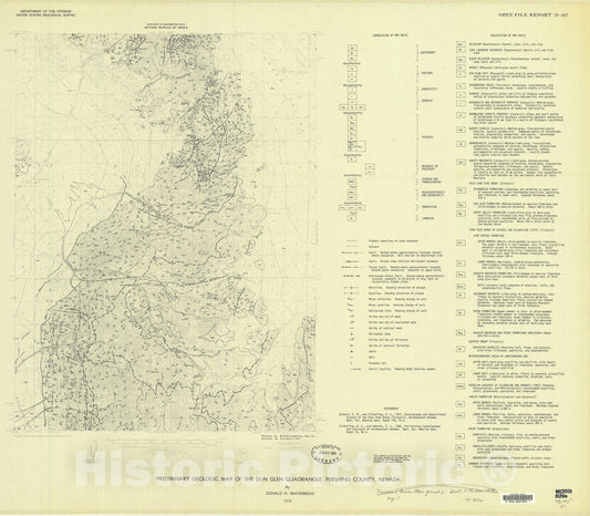 Map : Preliminary geologic map of the Dun Glen quadrangle, Pershing County, Nevada, 1978 Cartography Wall Art :