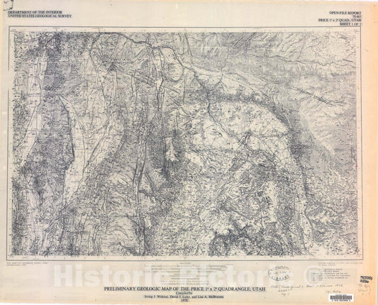 Map : Preliminary geologic map of the Price one degree x two degree quadrangle, Utah, one978 Cartography Wall Art :