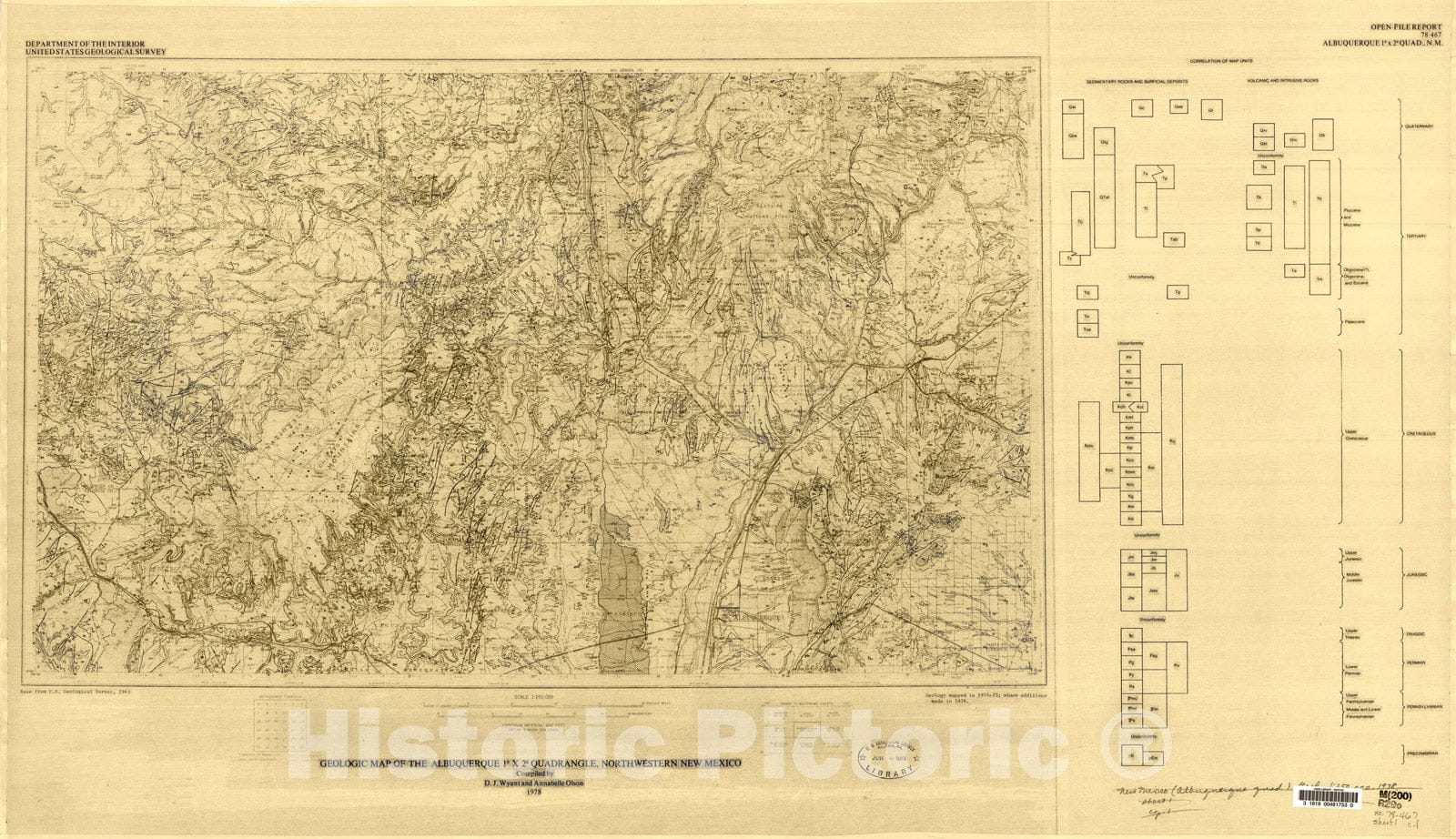 Map : Preliminary geologic map of the Albuquerque one degree x two degree quadrangle, northwestern New Mexico, one978 Cartography Wall Art :