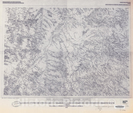 Map : Preliminary geologic map of the Ekalaka one degree x two degree quadrangle, southeastern Montana and western North and South Dakota, one978 Cartography Wall Art :