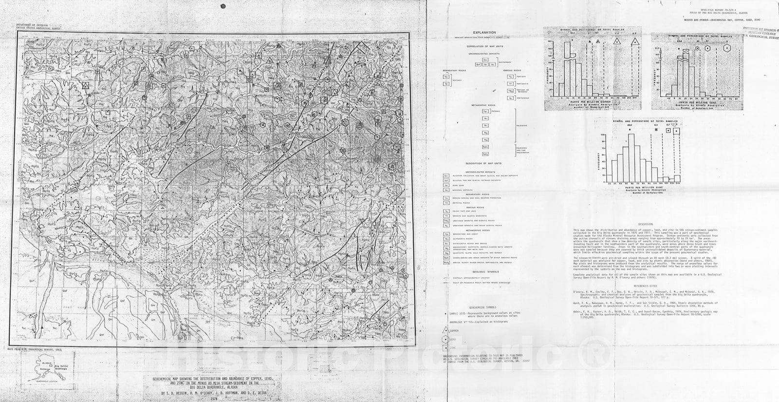 Map : Geochemical map showing the distribution of copper, lead, and zinc in the minus eighty mesh stream-sediment in the Big Delta, Alaska, 1978 Cartography Wall Art :