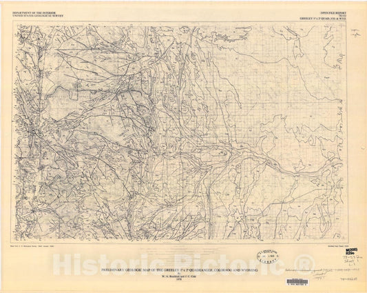 Map : Preliminary geologic map of the Greeley one degree x two degree quadrangle, Colorado and Wyoming, one978 Cartography Wall Art :
