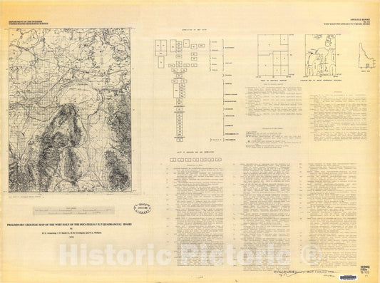 Map : Preliminary geologic map of the west half of the Pocatello one degree x two degree quadrangle, Idaho, one978 Cartography Wall Art :