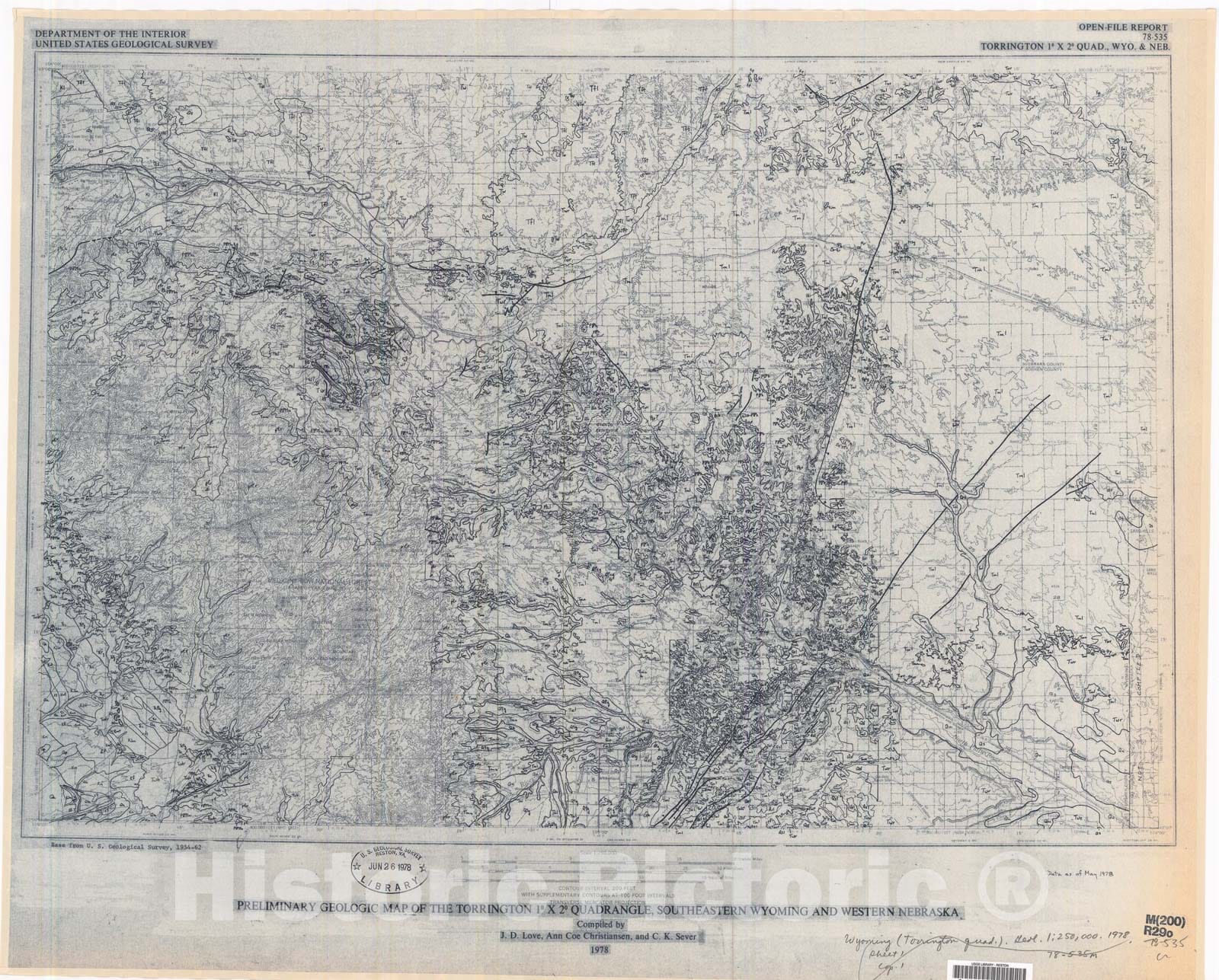 Map : Preliminary geologic map of the Torrington one degree x two degree quadrangle, southeastern Wyoming and western Nebraska, one978 Cartography Wall Art :