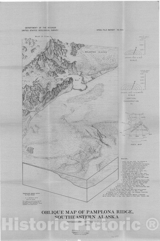 Map : Oblique map of the Pamplona Ridge, southeastern Alaska, 1978 Cartography Wall Art :