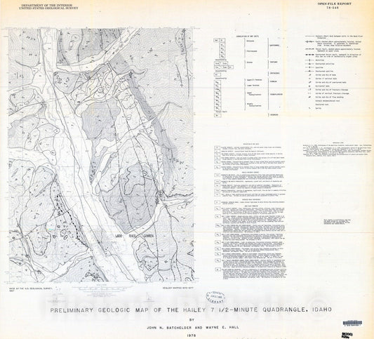 Map : Preliminary geologic map of the Hailey seven 1/2-minute quadrangle, Idaho, 19seven8 Cartography Wall Art :