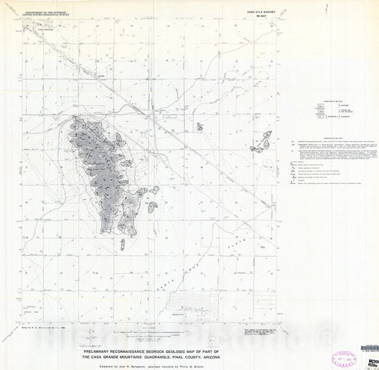 Map : Preliminary reconnaissance bedrock geologic map of part of the Casa Grande Mountains quadrangle, Pinal County, Arizona, 1978 Cartography Wall Art :