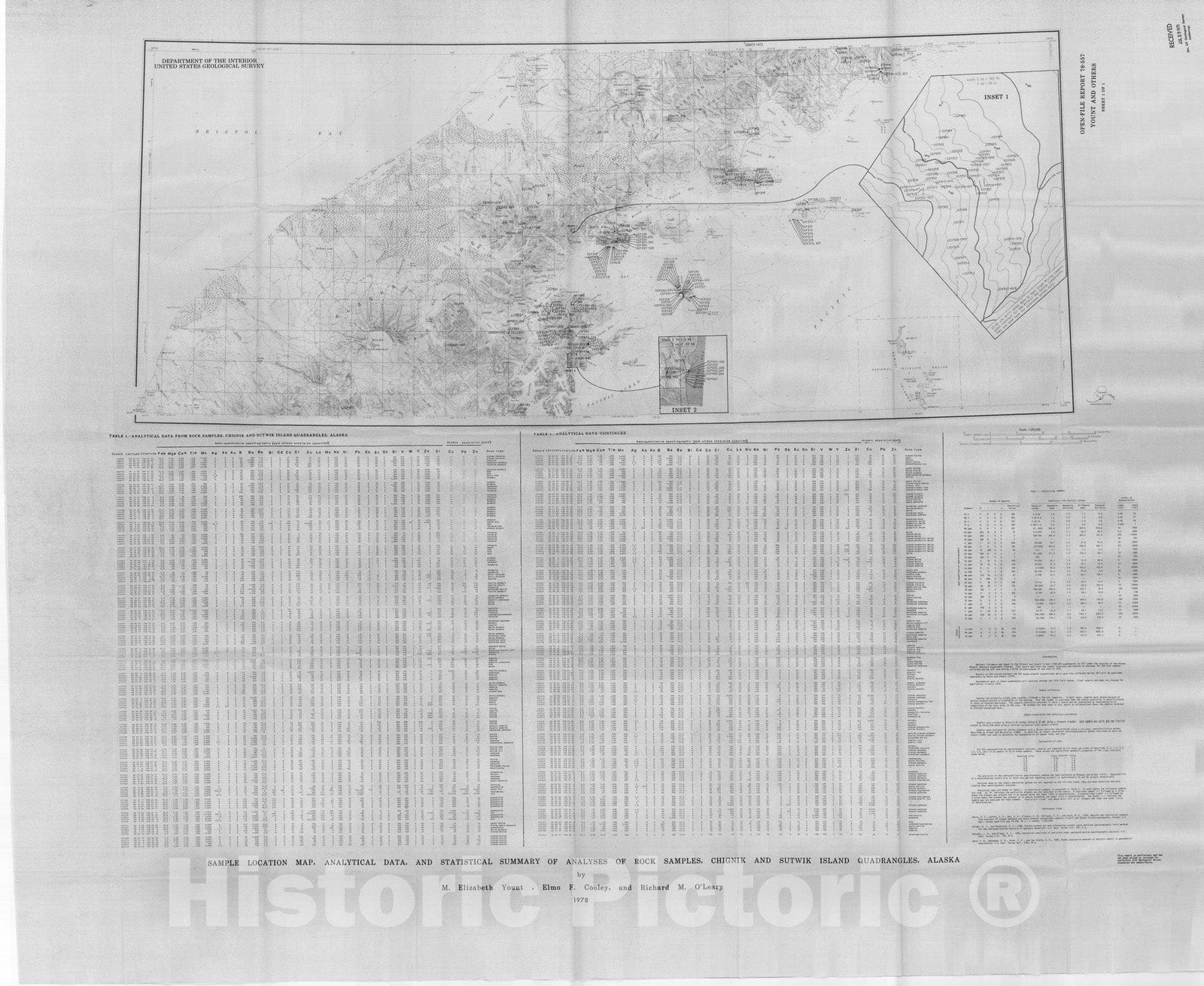 Map : Sample location map, analytical data, and statistical summary of analyses of rock samples, Chignik and Sutwik Island quadrangles, Alaska, 1978 Cartography Wall Art :