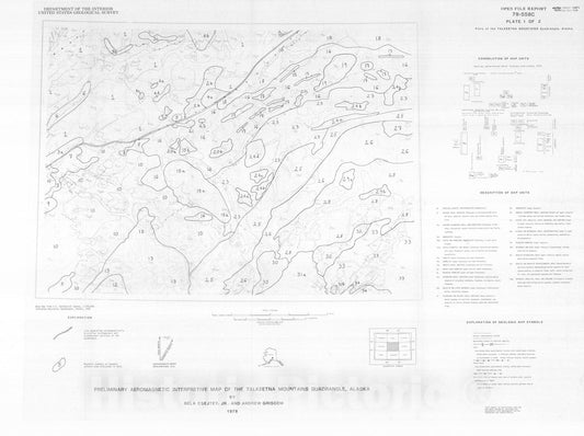 Map : Preliminary aeromagnetic interpretive map of the Talkeetna Mountains quadrangle, Alaska, 1978 Cartography Wall Art :