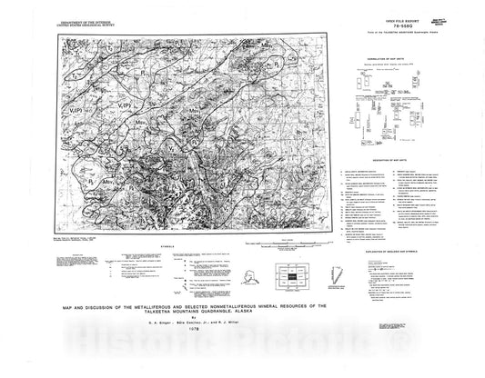 Map : Map and discussion of the metalliferous and selected nonmetalliferous mineral resources of the Talkeetna Mountains quadrangle, Alaska, 1978 Cartography Wall Art :