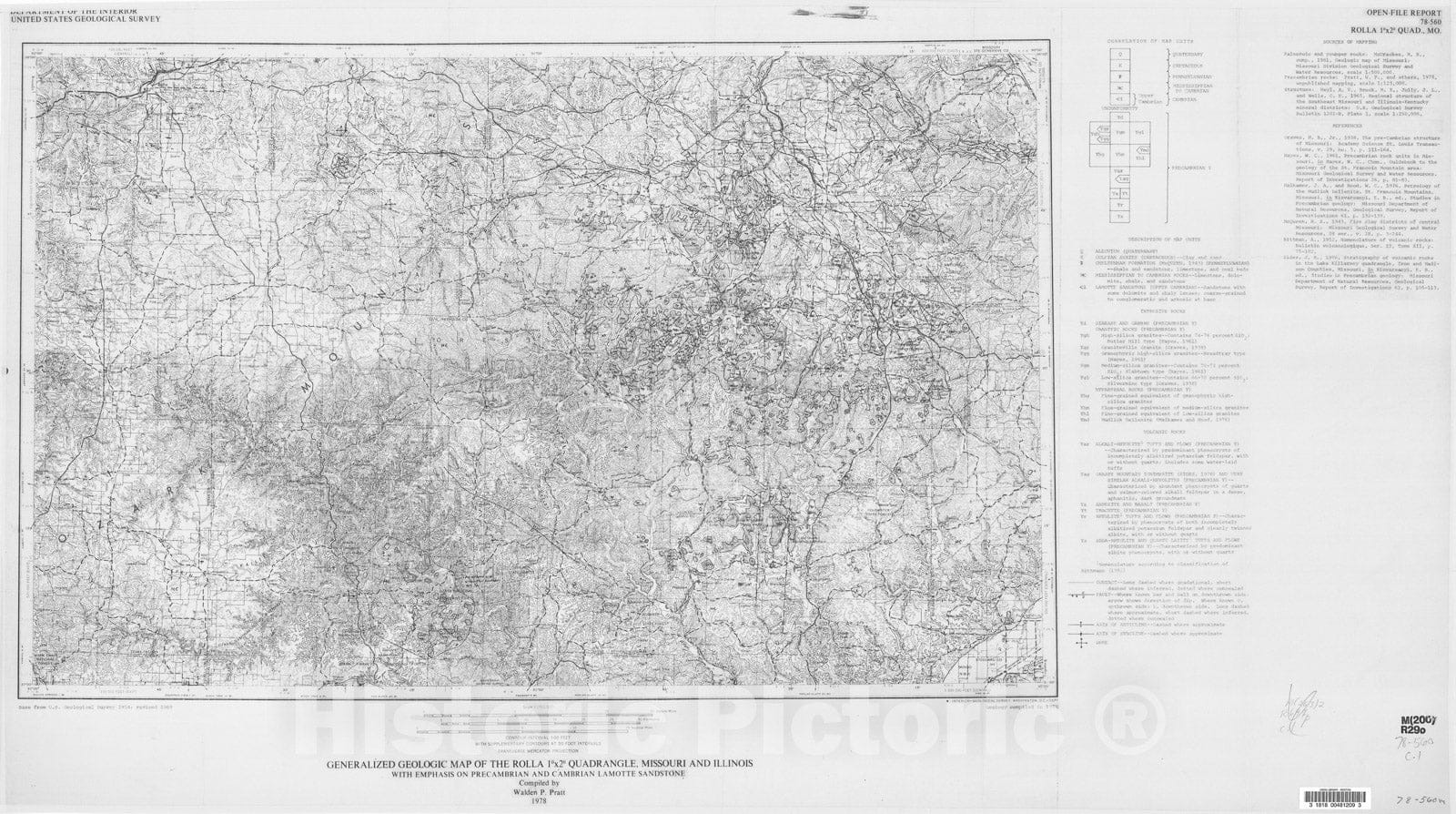 Map : Generalized geologic map of the Rolla one degree x two degree quadrangle, Missouri and Illinois with emphasis on Precambrian and Cambrian Lamotte Sandstone, one978 Cartography Wall Art :