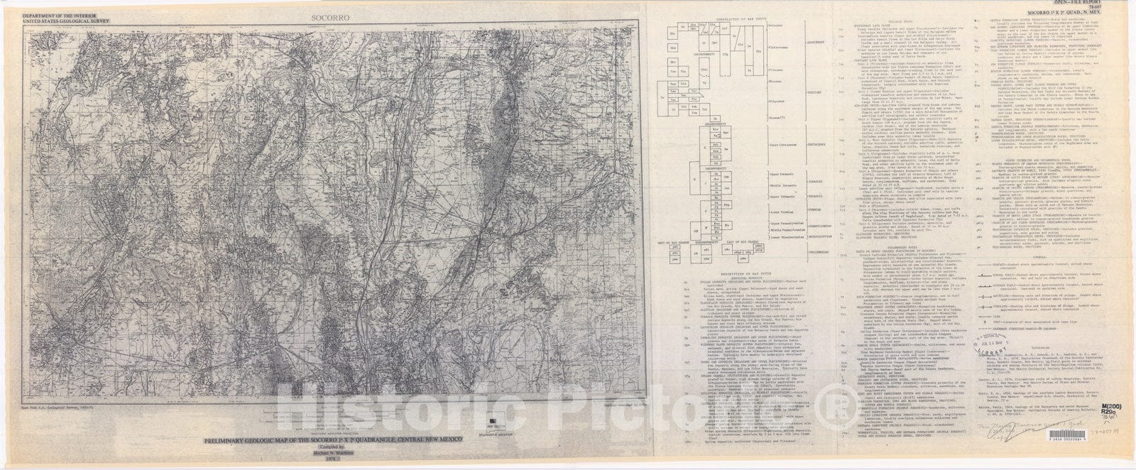 Map : Preliminary geologic map of the Socorro one degree x two degree quadrangle, central New Mexico, one978 Cartography Wall Art :