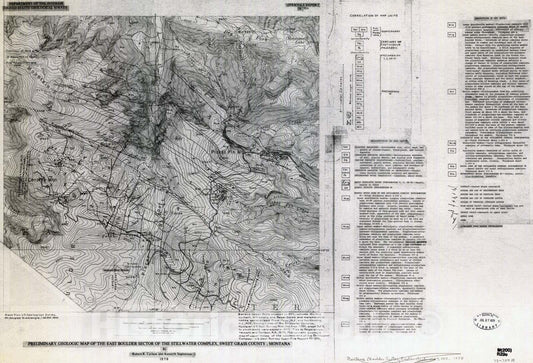 Map : Preliminary geologic map of the East Boulder sector of the Stillwater complex, Sweet Grass County, Montana, 1978 Cartography Wall Art :