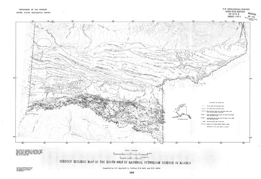 Map : Bedrock geologic map of the south half of National Petroleum Reserve in Alaska, 1978 Cartography Wall Art :