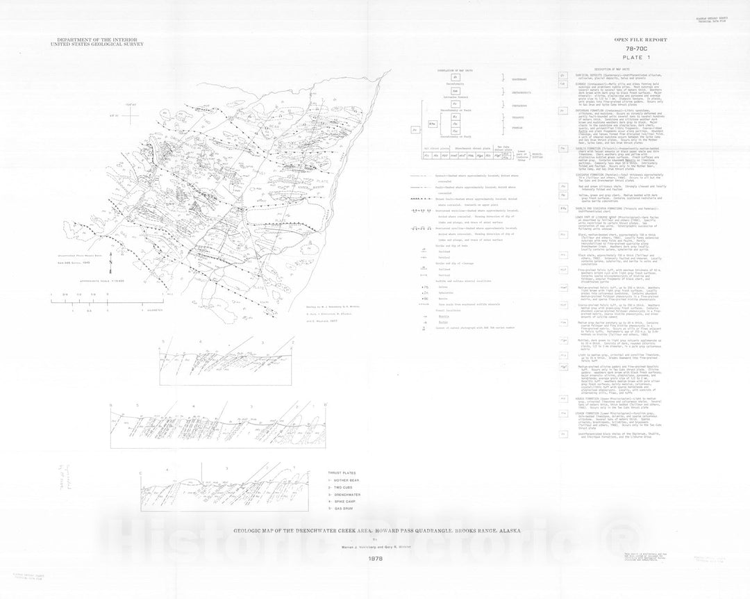 Map : Geologic setting of the lead and zinc deposits, Drenchwater Creek area, Howard Pass quadrangle, western Brooks Range, Alaska, 1978 Cartography Wall Art :
