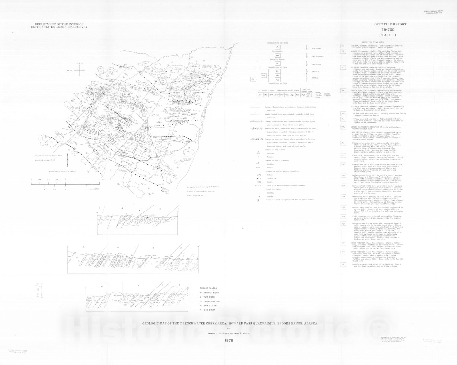 Map : Geologic setting of the lead and zinc deposits, Drenchwater Creek area, Howard Pass quadrangle, western Brooks Range, Alaska, 1978 Cartography Wall Art :