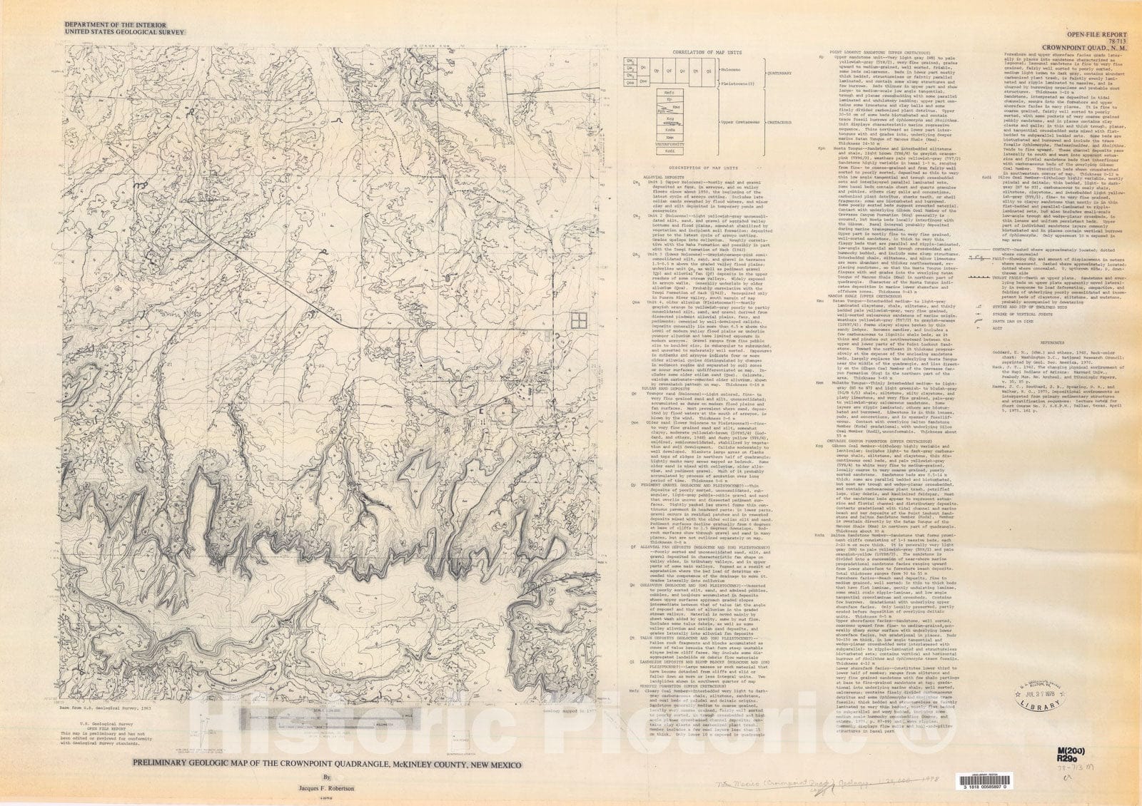 Map : Preliminary geologic map of the Crownpoint quadrangle, McKinley County, New Mexico, 1978 Cartography Wall Art :