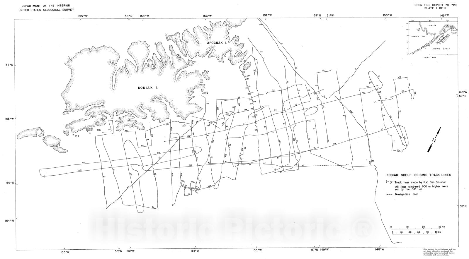 Map : Generalized thickness map of unconsolidated surficial sedimentary units, Kodiak shelf, western Gulf of Alaska, 1978 Cartography Wall Art :